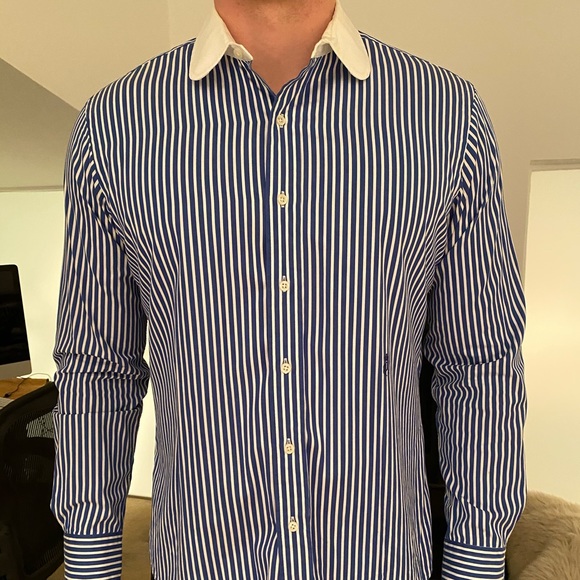 white collar striped dress shirt